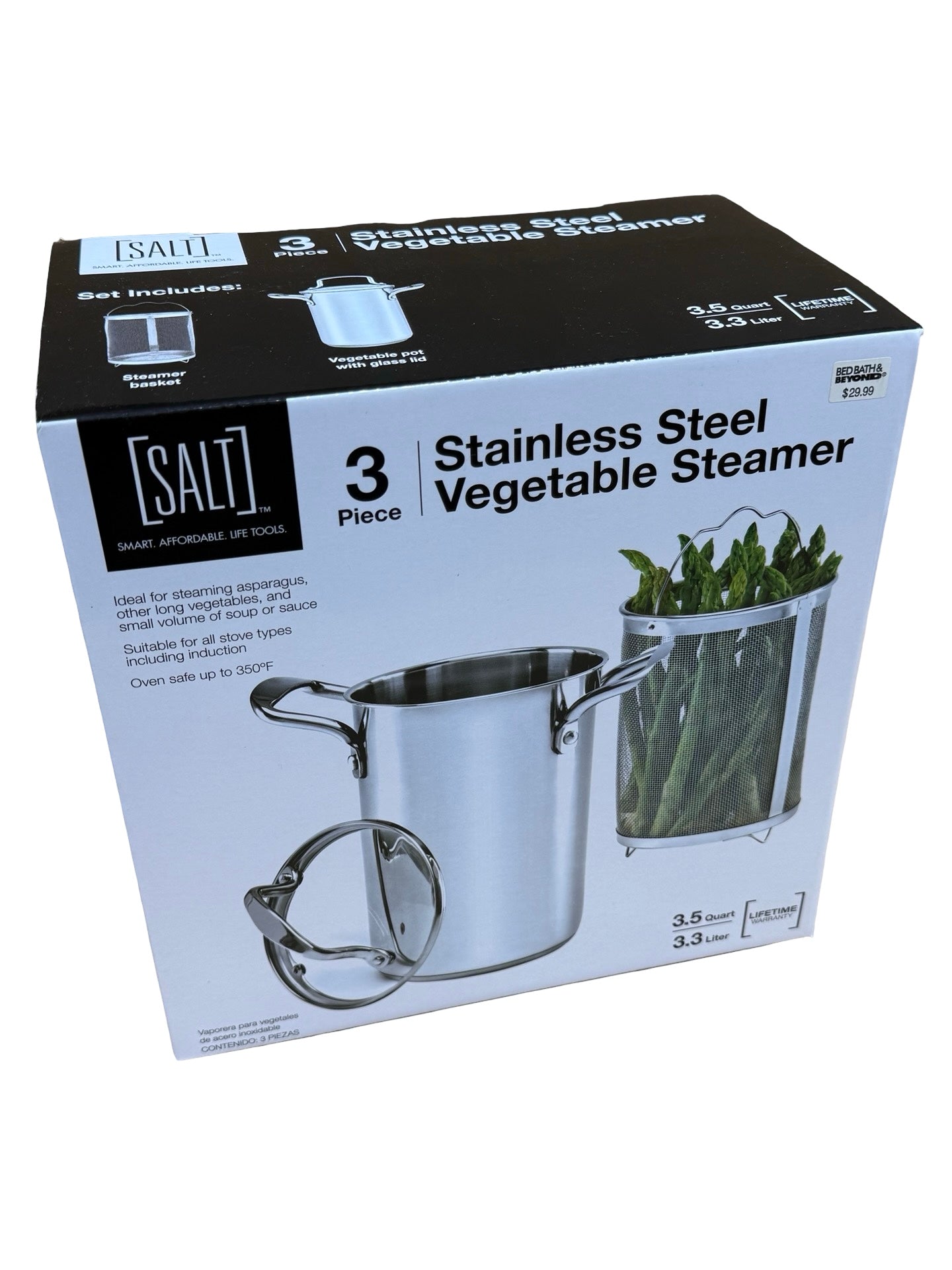 Salt 3 piece Stainless Steel Vegetable Steamer